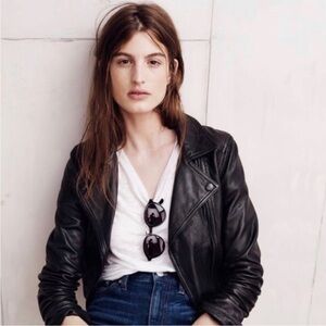 Madewell Perfect Real Leather Moto Jacket - Size XXS - Black